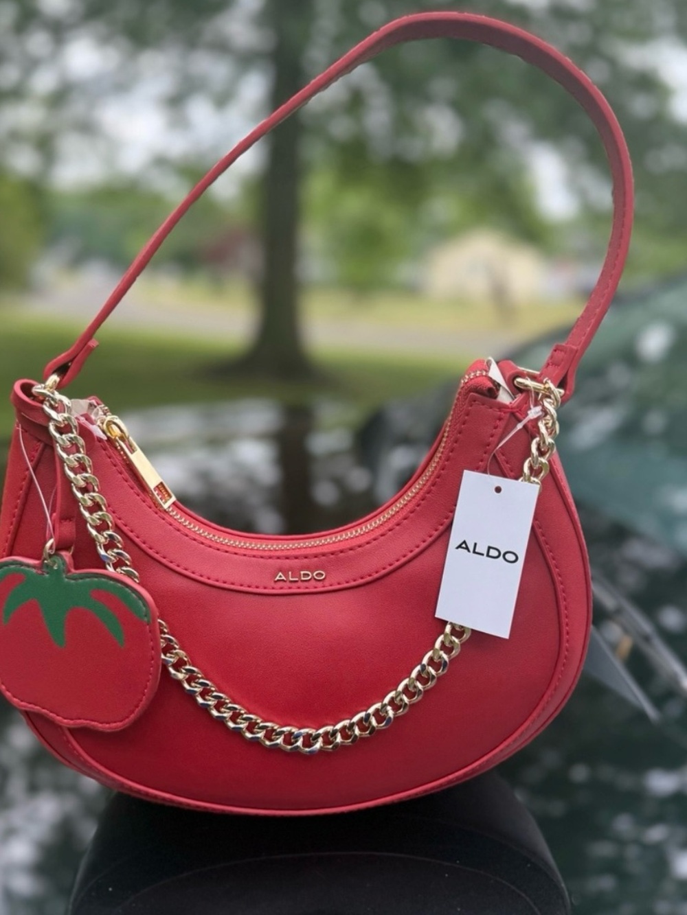 ALDO Red Crescent Shoulder Bag with Gold Chain Accent❤️